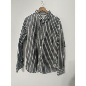 Men's American Eagle Outfitters Gray White Striped Casual Button Down Shirt XXL